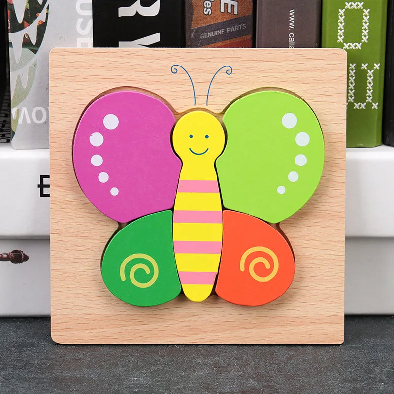 Baby High Quality 3D Wooden Puzzles Educational Cartoon Animals Early Learning Intelligence Puzzle Game Toys for Children