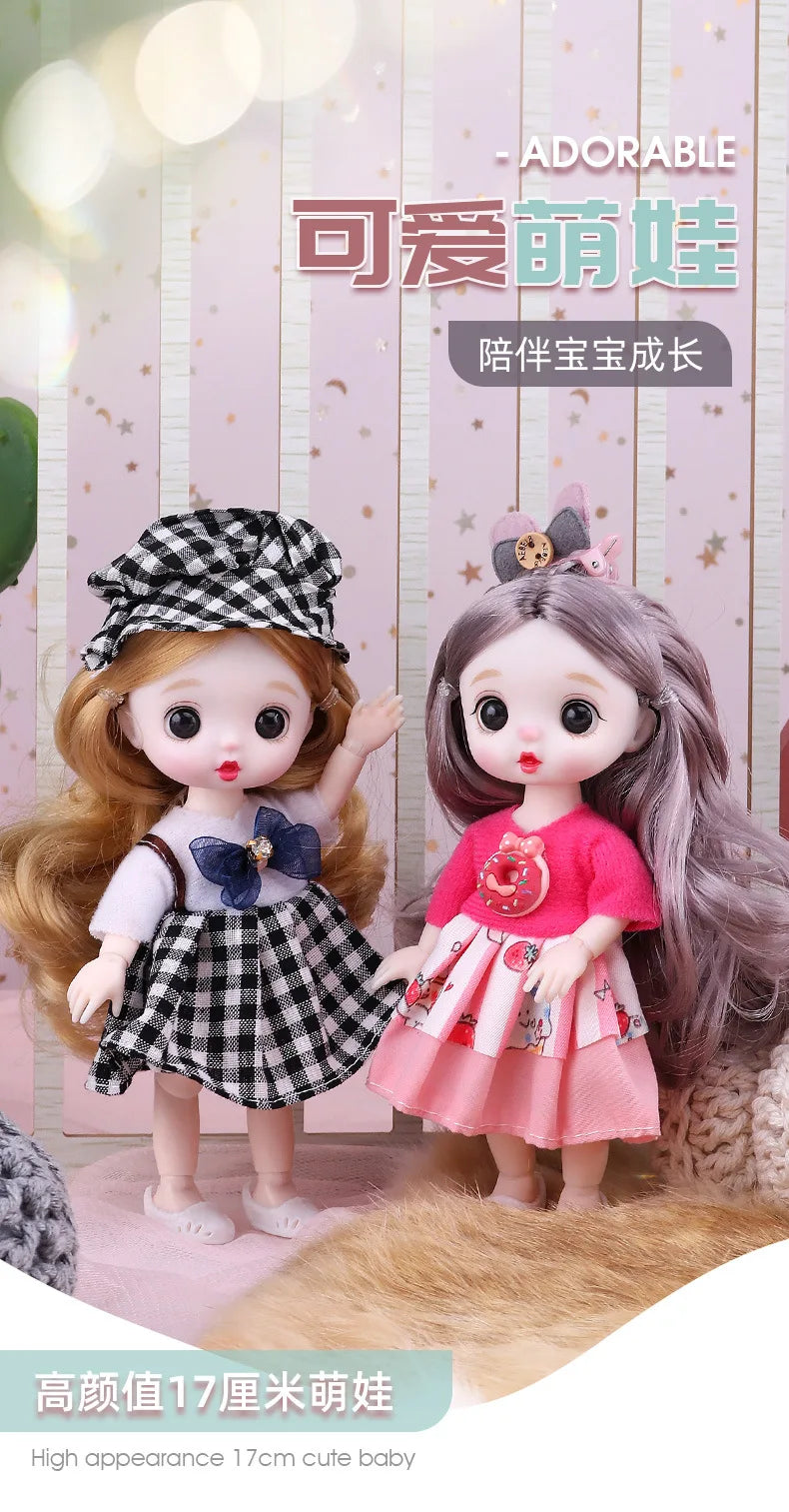 13 Movable Joints Cute Face Realistic Big 17cm BJD Doll Eyeball And Fashion Clothes Suit With Shoes Lolita Princess Doll Toy