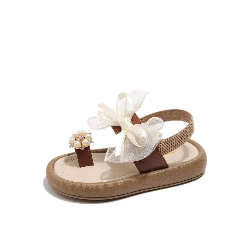 Kids Summer Fashion Platform Sandals Girls Rhinestone Straps Beach Shoes Woman Ribbon Bow Versatile Soft Sole Kid Princess Shoes