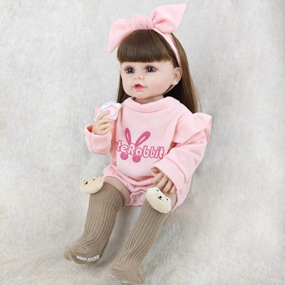 1pcs Pink Clothes Reborn Dolls 55cm 22inch Can Take Bath Simulating Baby Girl Full Vinyl Body Children's Birthday Gift
