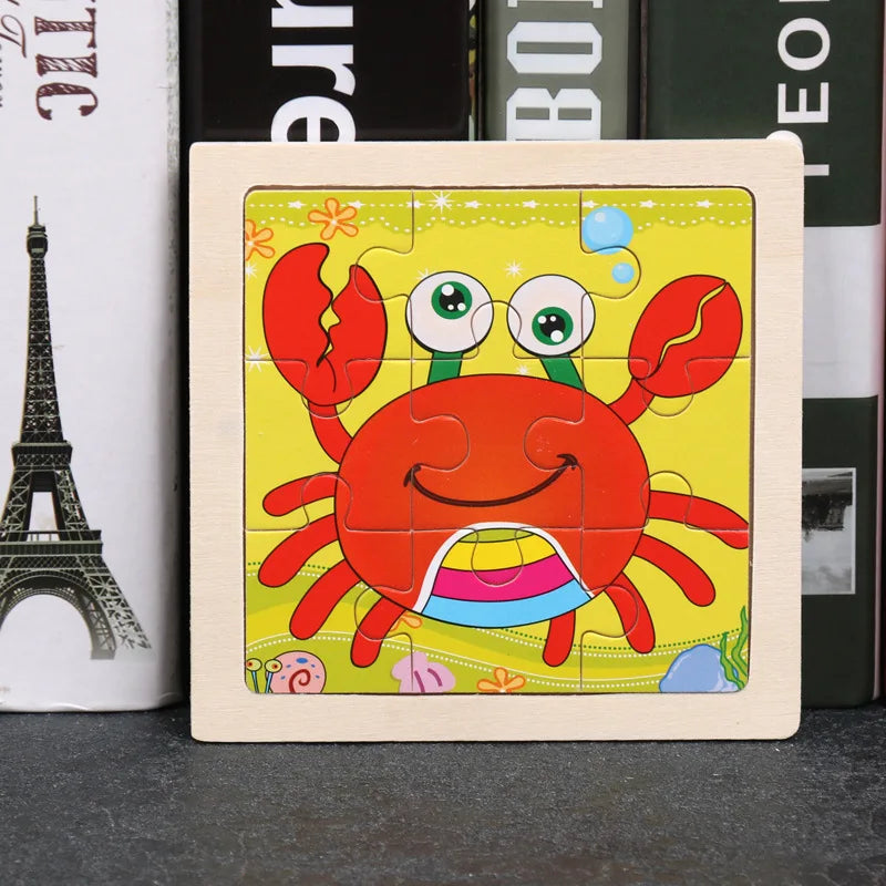 Wooden 3D Puzzle Jigsaw for Children Baby Cartoon Animal/Traffic Puzzles Educational Toy Kids Toy Wood Puzzle Small Size 11*11CM