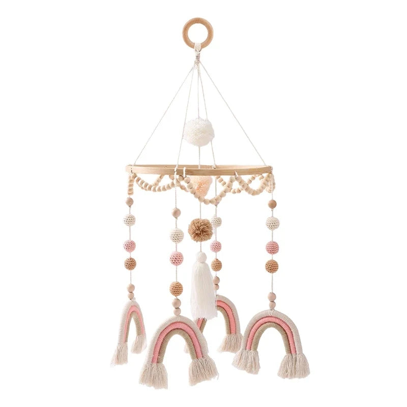 Baby Wooden Bed Bell Cartoon Rabbit Mobile Hanging Rattles Toy Hanger Crib Mobile Bed Bell Wood Toy Holder Arm Bracket Kid Gifts