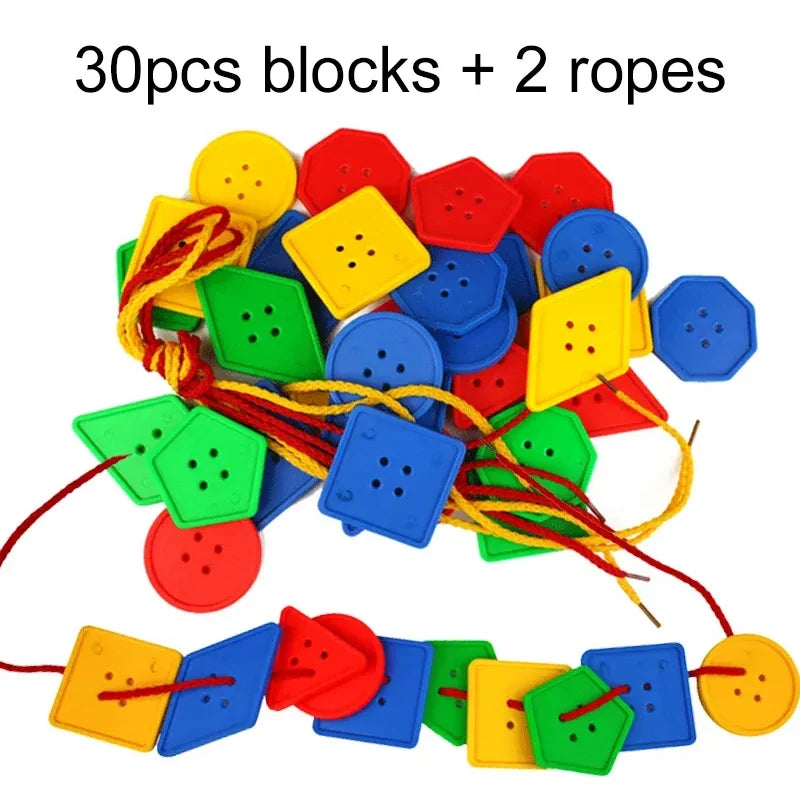 Montessori Toys Educational Toy For Children Early Learning Geometric Blocks Threading Buttons Teaching Aids Brain-training TMZ