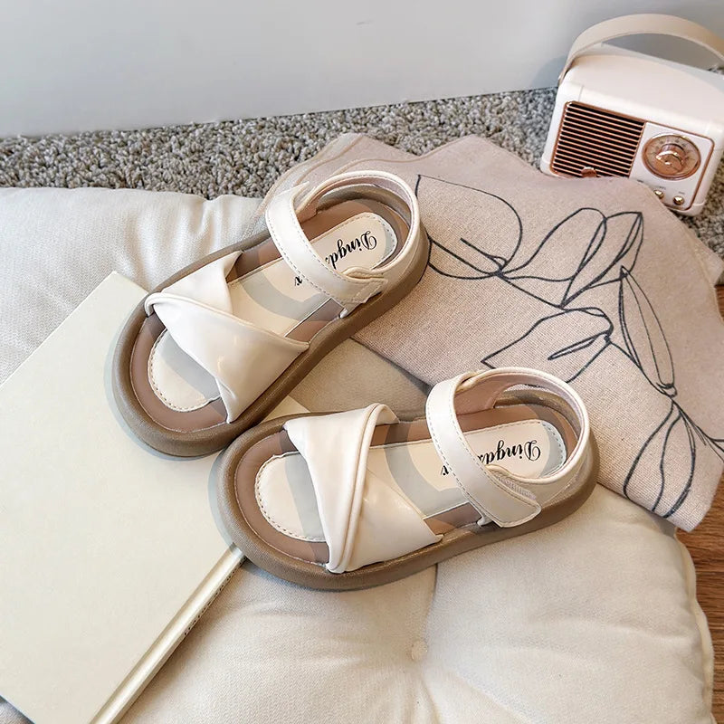 Girls Sandals Summer 2025 New Pu Leather Children Shoes Open Toe Casual Princess Shoes Platform Anti-slip Fashion Kids Sandals