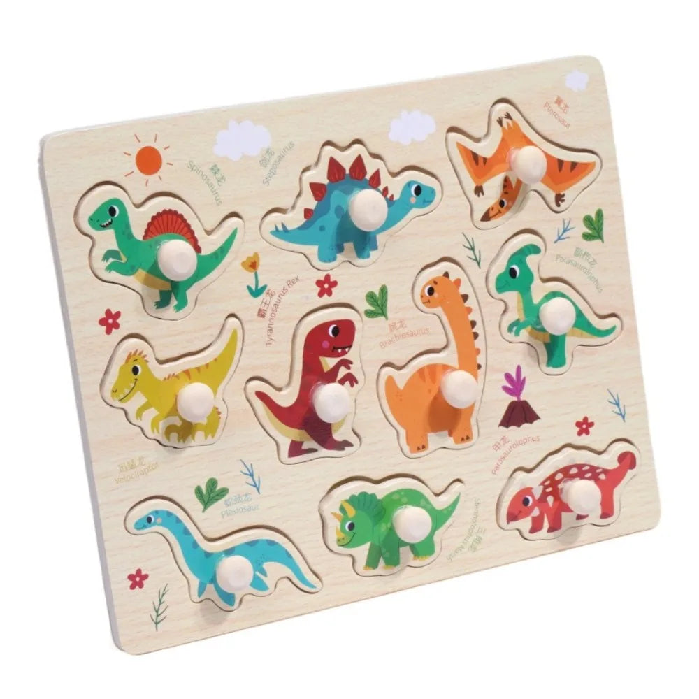 Montessori Hand Grab Boards Toys Cartoon Shape Matching Tangram Jigsaw Game Multifunction Creative Wooden Puzzle Toys Kids