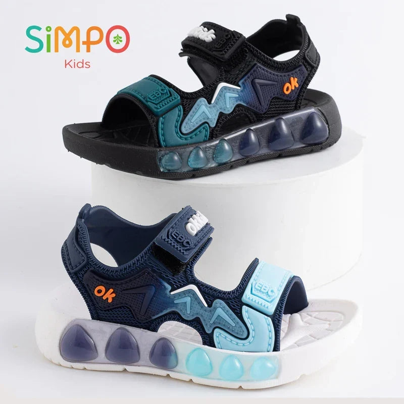 Children' Fashion Sport Sandals Geometric Patterns Breathable Wear-resistant Soft Shoes With Adjustable Velcro For Boys & Girls