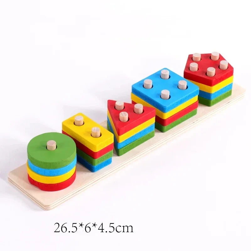 Montessori Toy Wooden Building Block Early Learning Educational Toy Color Shape Match Kids Puzzle Toys For Children Boys Girls
