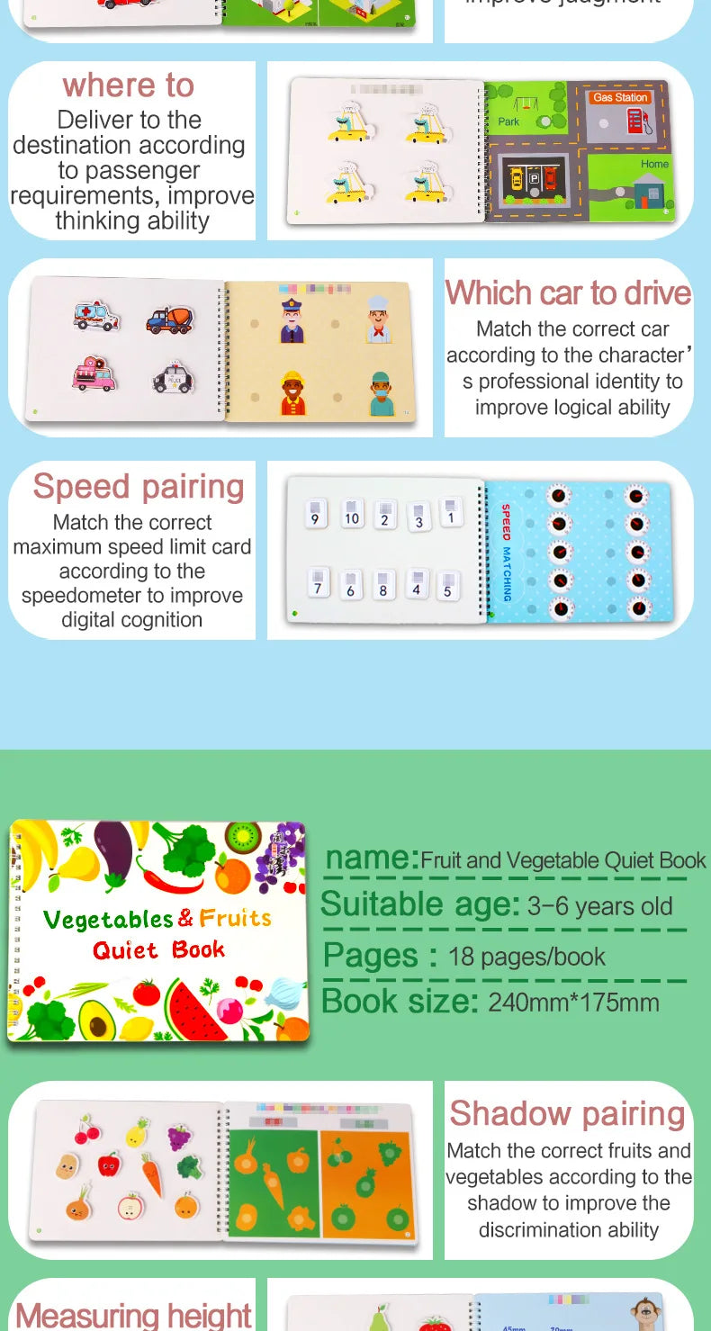 Montessori Busy Book for Kids Toddlers Educational Toys Baby Diy Paste Quiet Book Children Animals Numbers Matching Puzzles Toys
