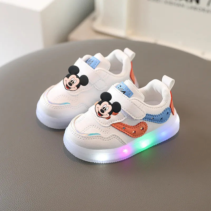 Children Casual Shoes Sports Board Shoes Disney Mickey Mouse Spring Autumn  Boys Girls Lighting Luminous Shoelace Light Sneakers
