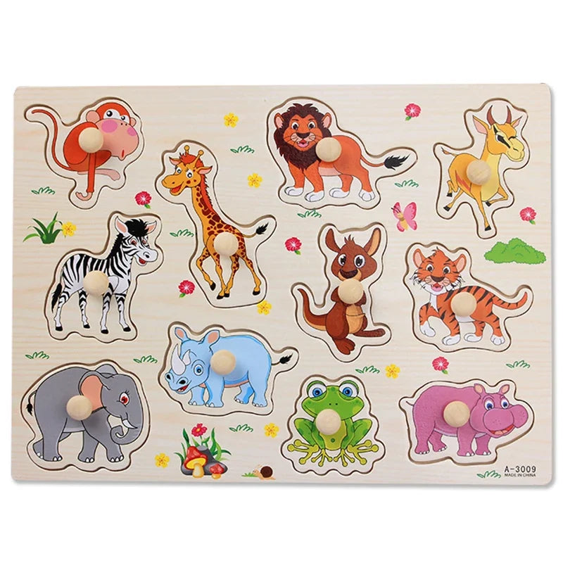 Baby Toys Montessori Wooden Puzzles Children Toys Hand Grab Board Animals Cognition Educational Learning Toys For Kids 1-3 Years