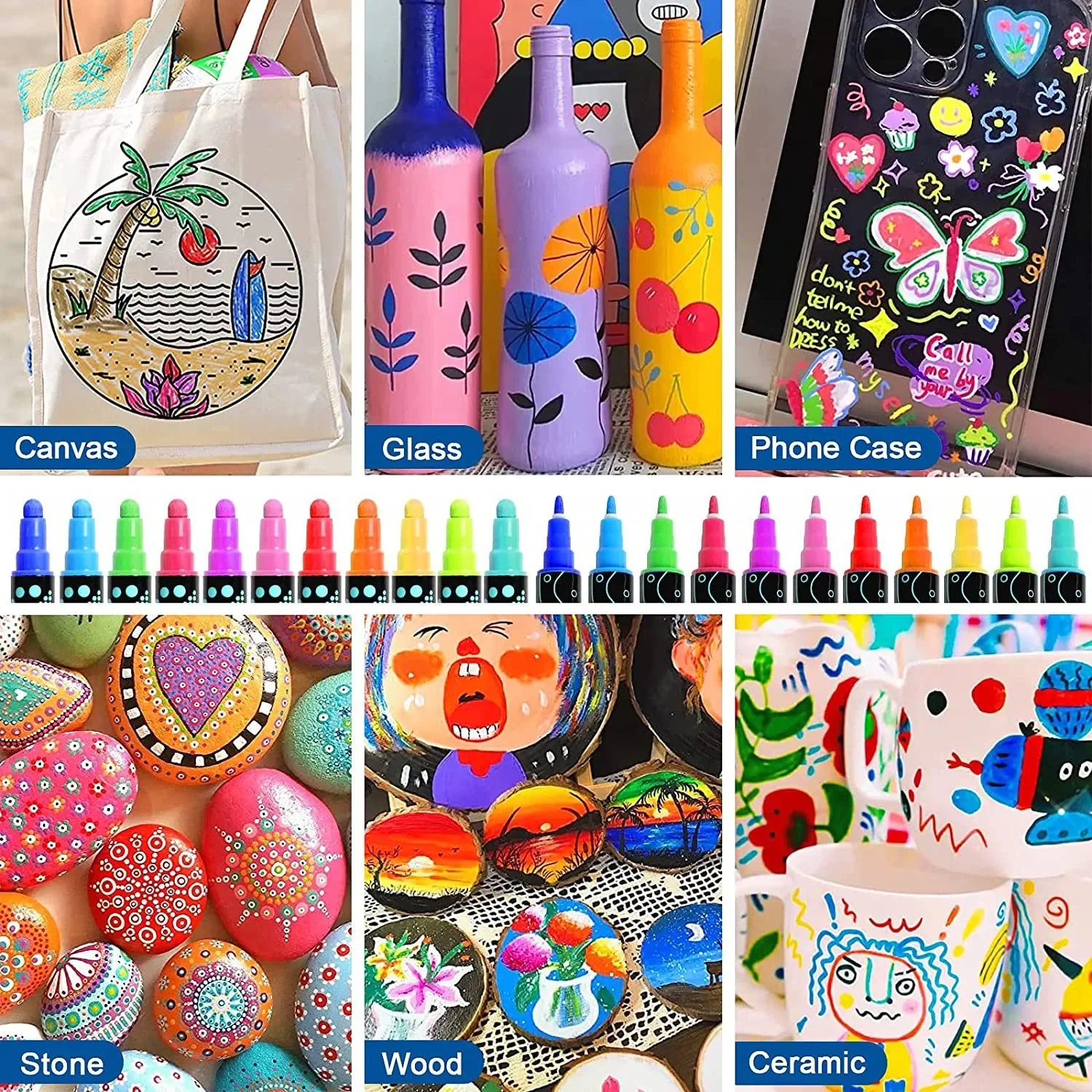 12-36 Colors Acrylic Paint Markers Dual Tip Paint Markers Art Painting Dot Pen Portable Coloring Marker Pen Drawing Student Gift