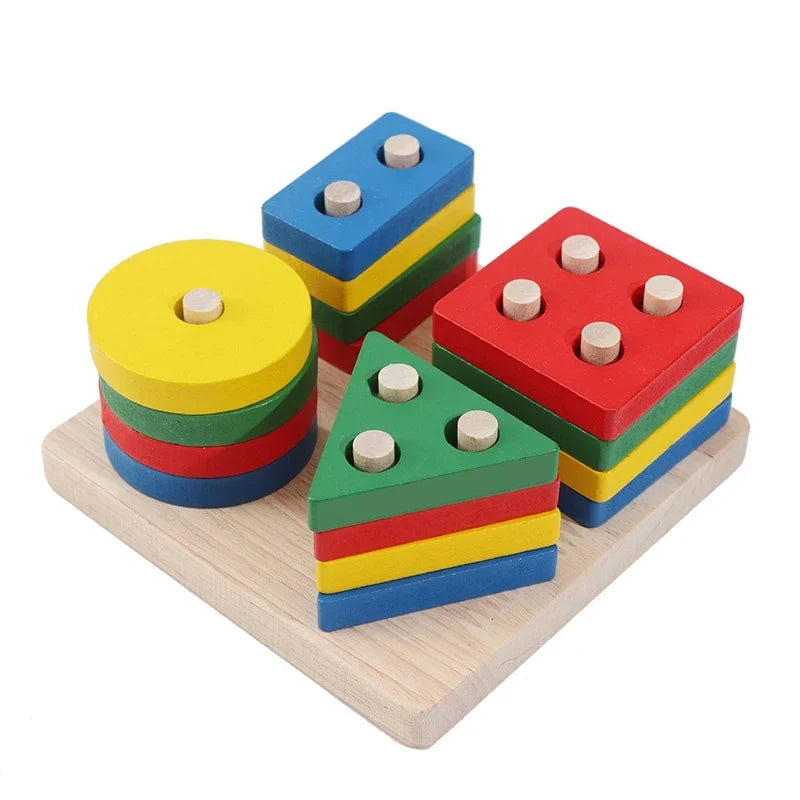 Montessori Toy Wooden Building Block Early Learning Educational Toy Color Shape Match Kids Puzzle Toys For Children Boys Girls