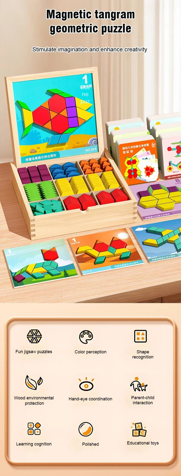 Magnetic Building Blocks Wooden Geometric Puzzle Exercise for Brain Intelligence Development Geometric Thinking Training for 2-8