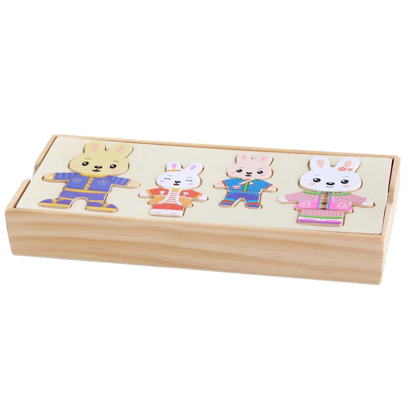 Little Bear Change Clothes Montessori Kids Early Education Wooden Jigsaw Puzzle Dressing Game Baby Puzzle Toys For Children Gift