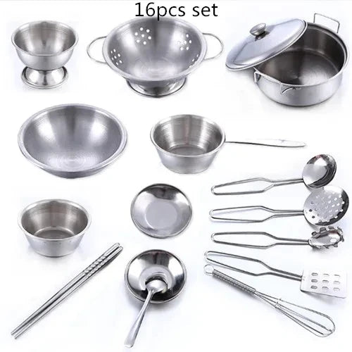 Stainless Steel Action Figures Kids Kitchen Toys Cooking Cookware Children Kitchen Tableware Pretend Role Play Toy for Kids