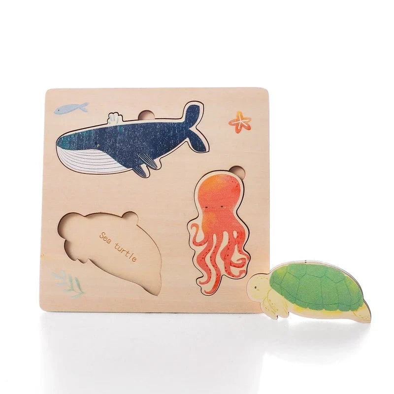 Baby Toys Montessori Wooden Puzzles Toys Cartoon Animal Shape Tangram Jigsaw Block Toys Kids Cognition Learning Educational Toys