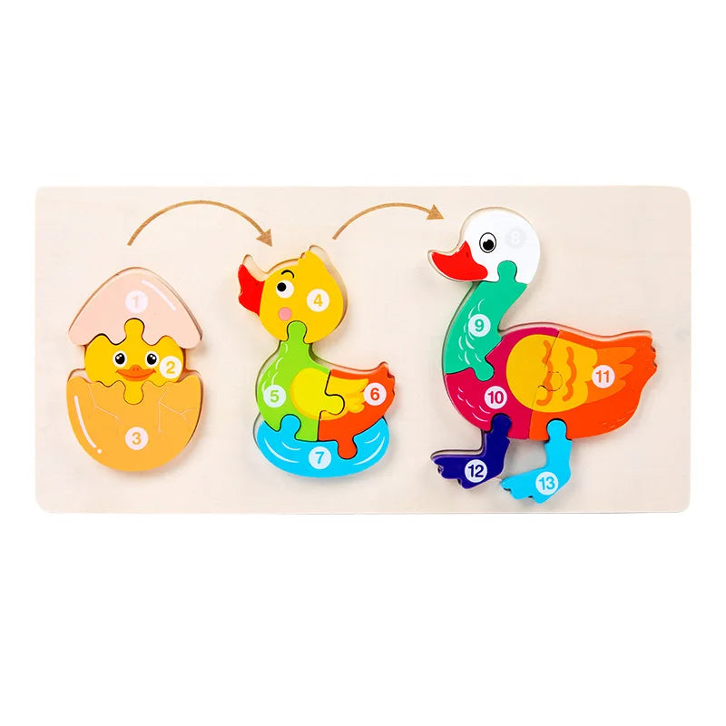 Wooden Animal Growth Puzzles For Toddlers,Cartoon Learning Educational Toys, Children's Early Education Toys