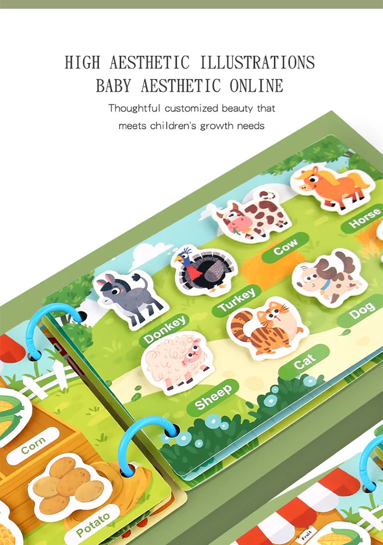 Early Education Puzzle Enlightenment Busy Book, Multiple Themes of Cognitive Tear-Off Toy Book, Early Development of Concentration and Hand-Eye Coordination