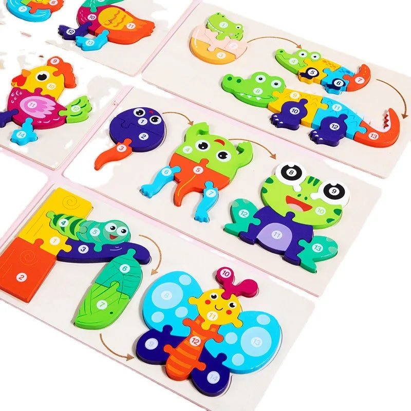 Baby Toy Wooden 3D Puzzle Toys Life cycle puzzle Cartoon Jigsaw For Children Baby Early Education Intelligence for Kids