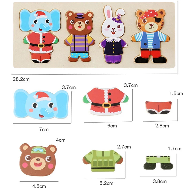 Little Bear Change Clothes Montessori Kids Early Education Wooden Jigsaw Puzzle Dressing Game Baby Puzzle Toys For Children Gift