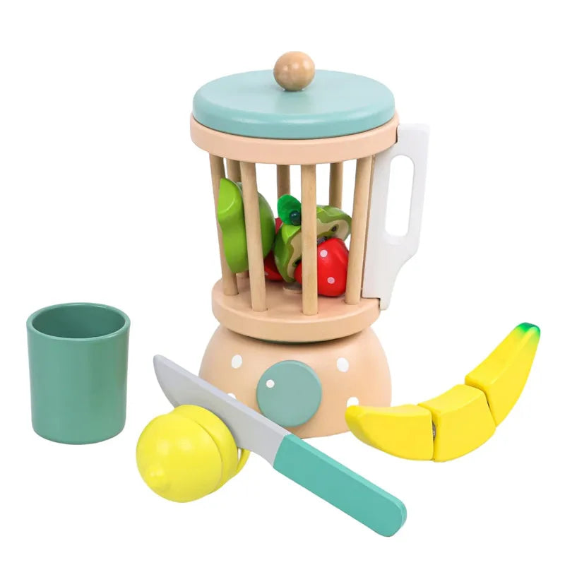 Wooden Pretend Play Kitchen Toys Coffee Machine Mixer Ice Cream Cake Toy Kids Play Food Teapot Cup Tea Set for Boys Girls Gifts