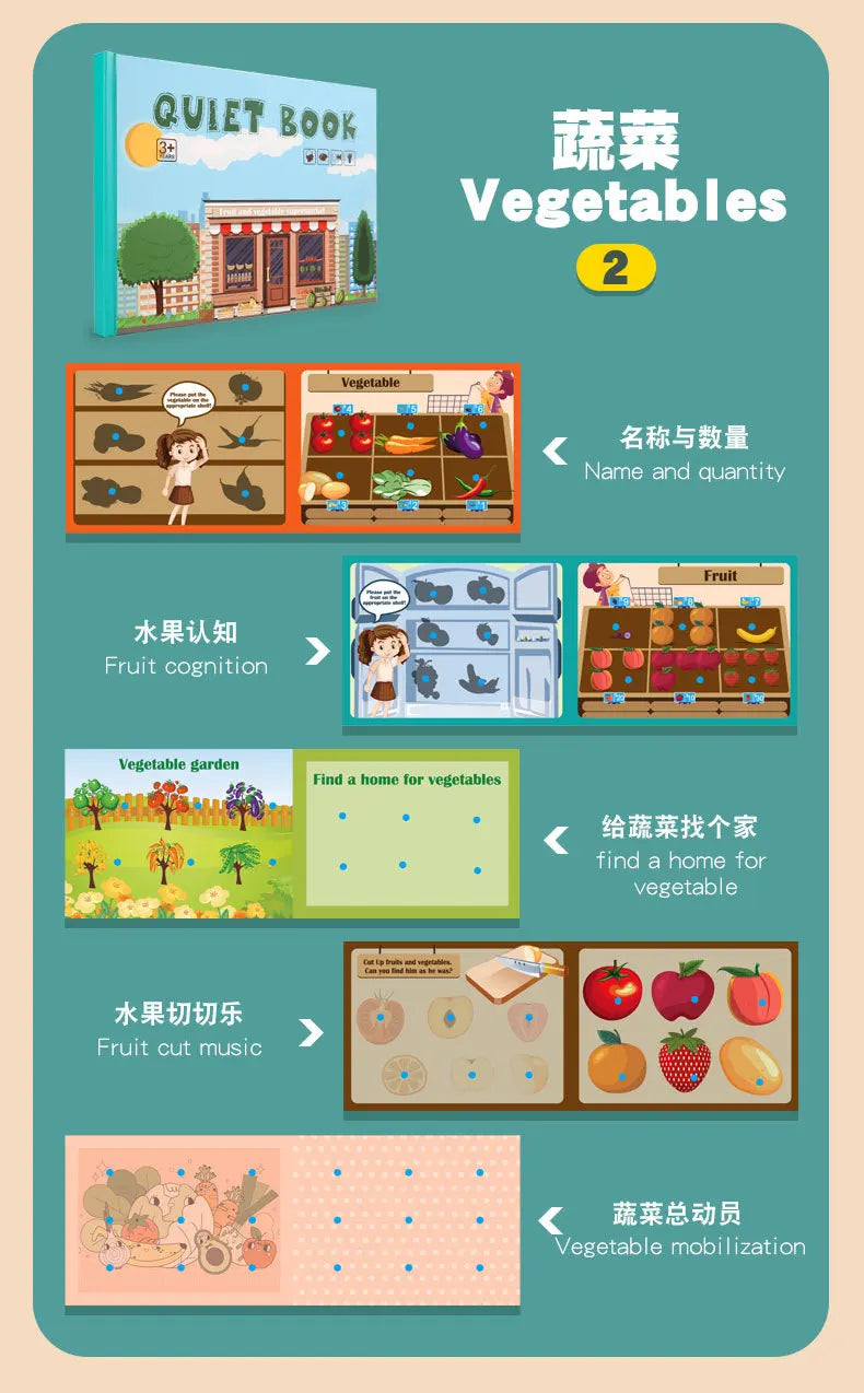 Montessori Busy Book for Kids Toddlers Educational Toys Baby Diy Paste Quiet Book Children Animals Numbers Matching Puzzles Toys