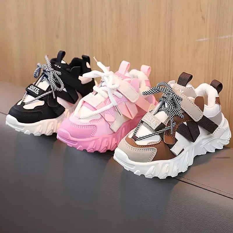 Autumn Winter Children;s Sneakers Boys Plus Cashmere Warm Sport Shoes Girls Non-slip Casual Shoes Student Shoes Toddler Shoe