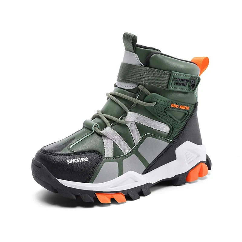 Childrens Snow Boots New Fashion PU Winter Warm Casual Sports Shoes Outdoor High Top Anti Slip Kids Hiking Boots for Boys