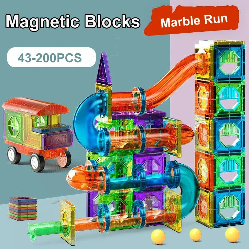 Magnetic Building Blocks Magnet Tiles Marble Run Race Track Blocks Model Construction Set Educational Magnet Toys for Children