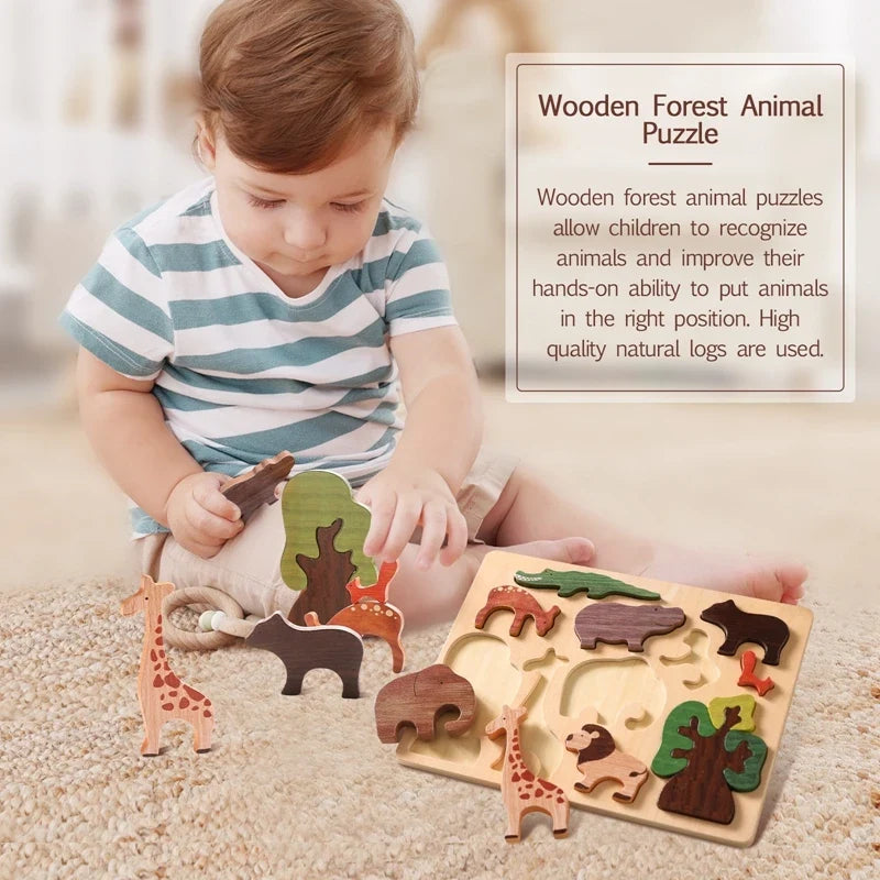 Baby Toys 3d Wooden Puzzle Forest Animals Jigsaw Puzzle Board Early Educational Montessori Wooden Toys for Children Gifts