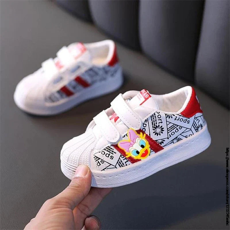 Toddler Baby Sneakers Mickey Minnie Child Boys Girls Infant Sport Shoes Spring 1~6 Years Old Kids First Walker Soft White Shoe