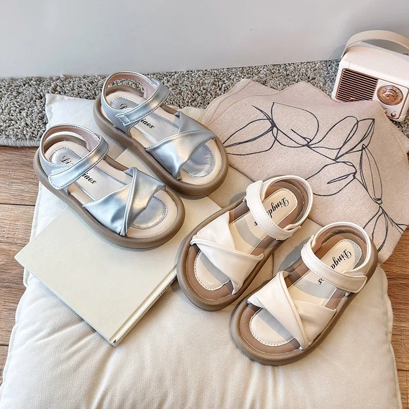 Girls Sandals Summer 2025 New Pu Leather Children Shoes Open Toe Casual Princess Shoes Platform Anti-slip Fashion Kids Sandals