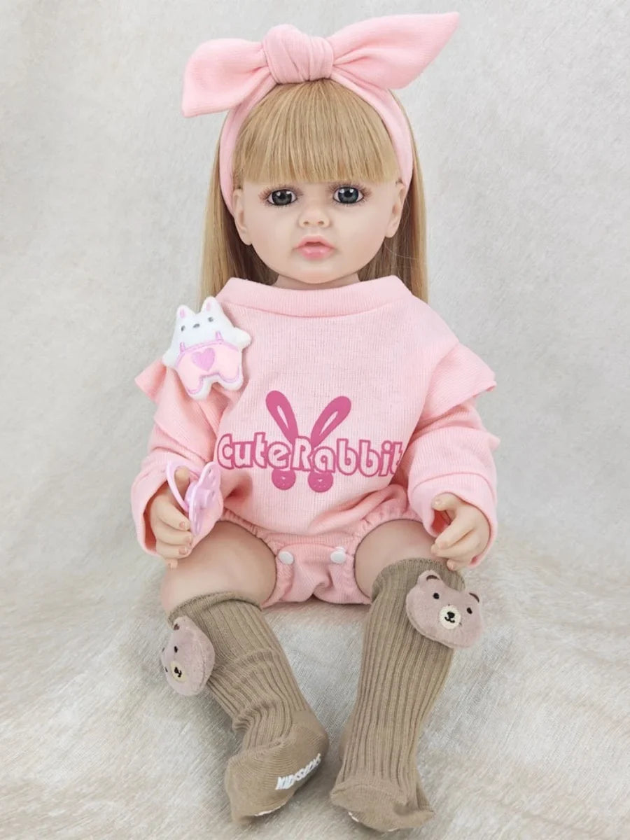 1pcs Pink Clothes Reborn Dolls 55cm 22inch Can Take Bath Simulating Baby Girl Full Vinyl Body Children's Birthday Gift