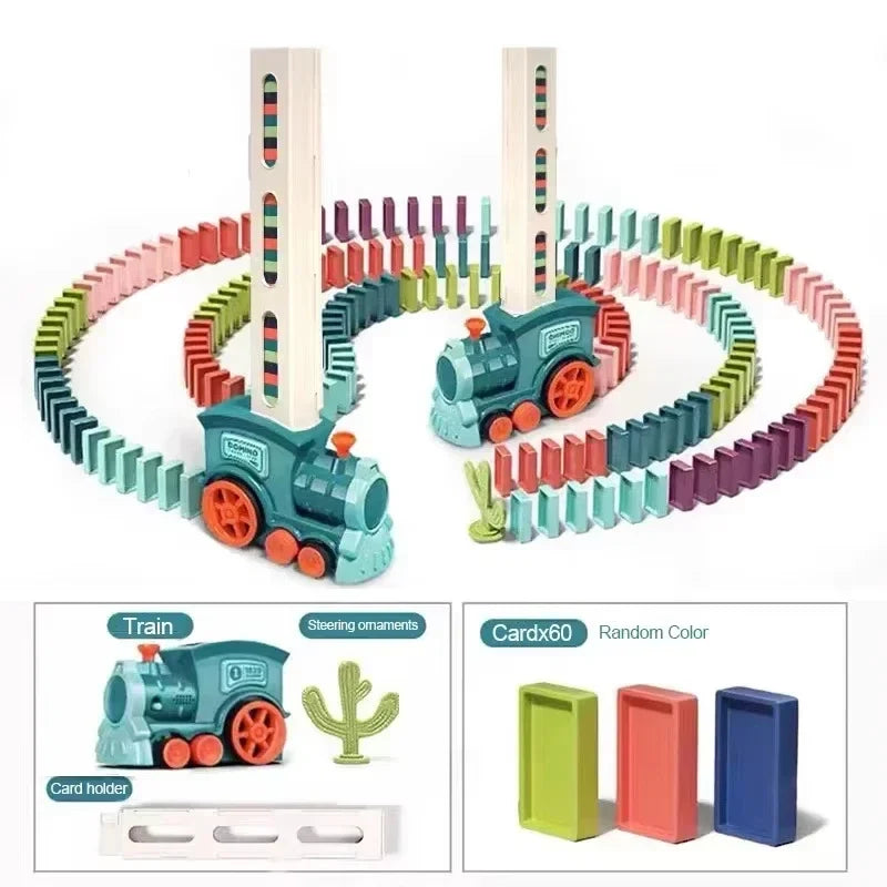 Automatic Laying Domino Train Electric Car Brick Blocks Kits Creative Games Intelligence Educational DIY Toys Kids Birthday Gift