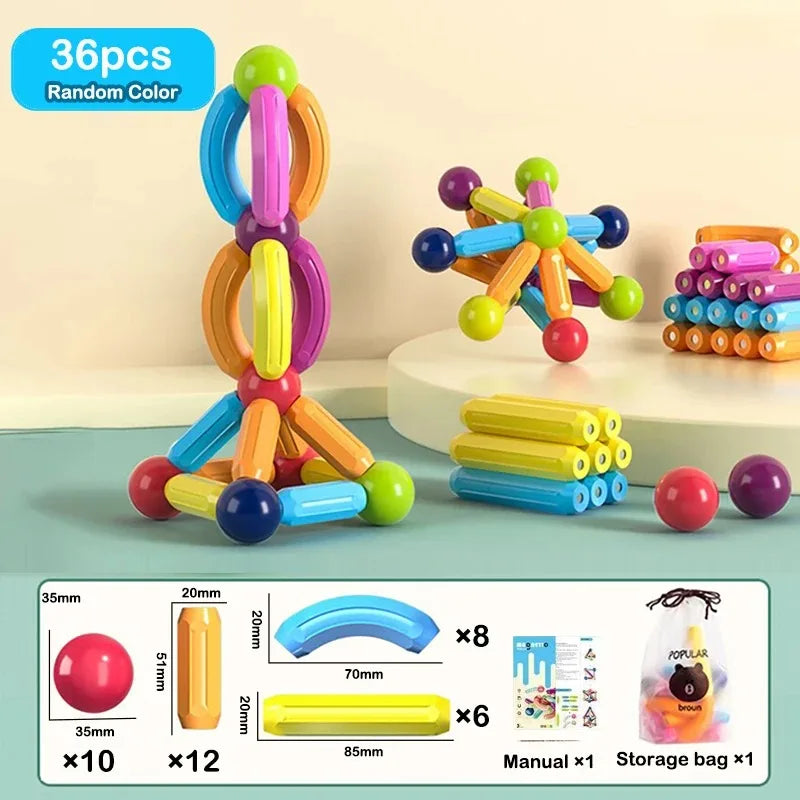 Montessori Educational Toy Magnetic Building Blocks Toy Magnetic Construction Set Magnet Ball Sticks Rod Games For Kids Baby