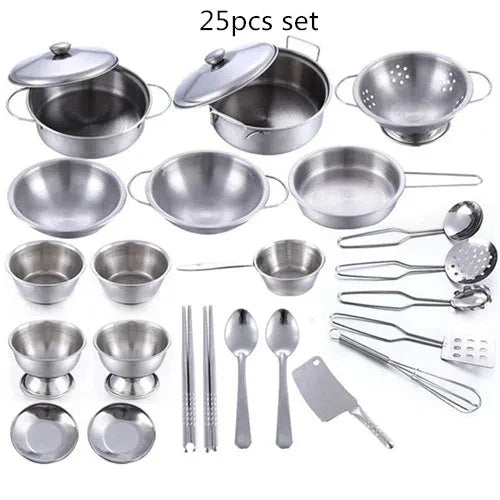 Stainless Steel Action Figures Kids Kitchen Toys Cooking Cookware Children Kitchen Tableware Pretend Role Play Toy for Kids