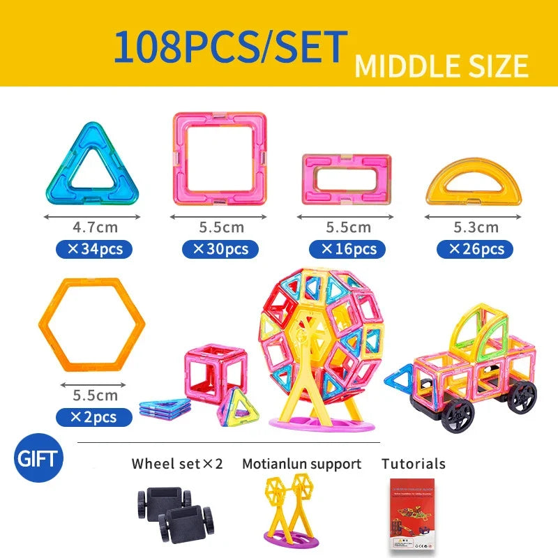 Magnet Building Tiles Magnetic Blocks Construction Set DIY Montessori Educational Toy Gifts for Preschool Boys Girls Toddlers