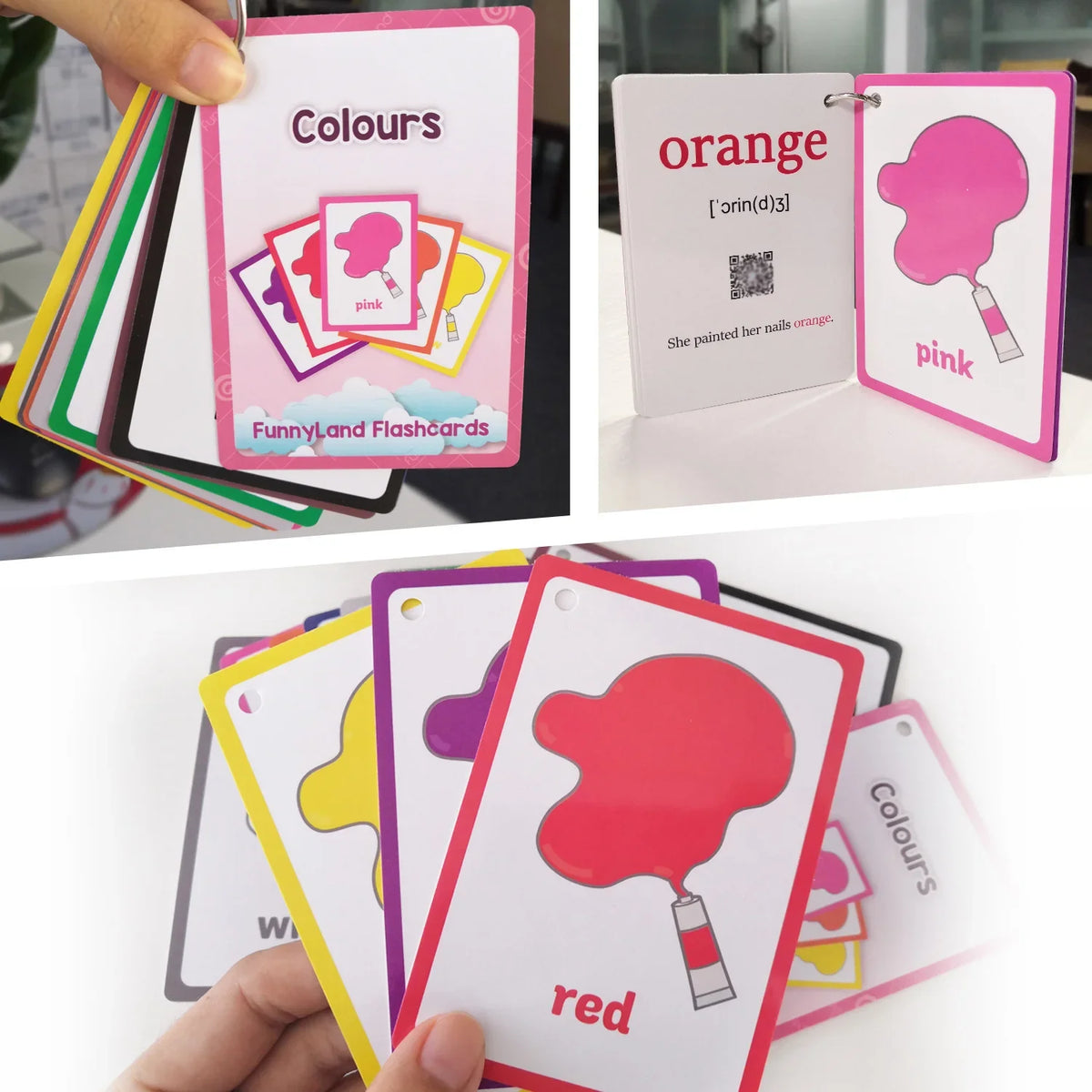 12Pcs Colours Theme English Flash Cards for Kids Baby Double Side Montessori Educational Learning Card Teaching Aids