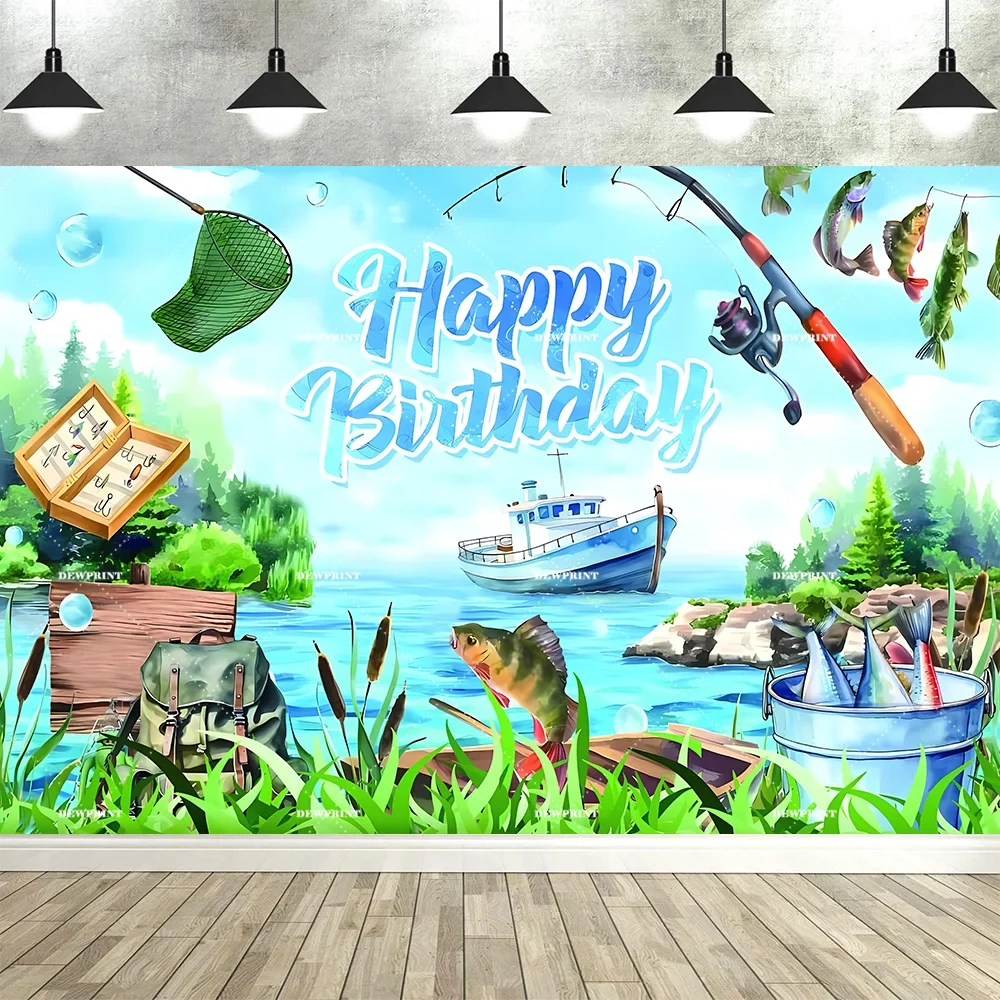 Fishing Themed Birthday Party Decoration Photography Backdrop, Children's and Adults' Birthday Party Banner Photography Backdrop