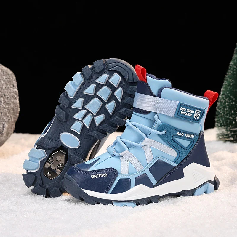 Childrens Snow Boots New Fashion PU Winter Warm Casual Sports Shoes Outdoor High Top Anti Slip Kids Hiking Boots for Boys