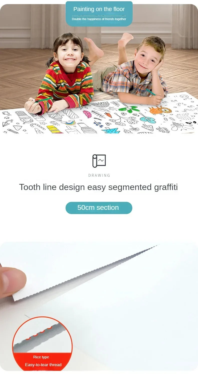 Kids Coloring Paper Roll Sticky DIY Drawing Graffiti Art Color Filling Educational Toys for Children Wall Floor Painting Gifts