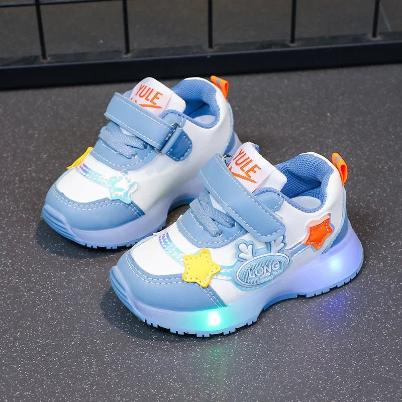 2025 New Arrival Boys Girls Kids Light Up Sneakers Waterproof Leather Sports Shoes Children Running Shoes