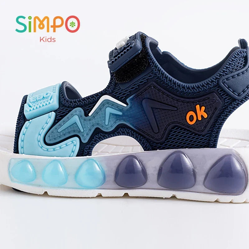Children' Fashion Sport Sandals Geometric Patterns Breathable Wear-resistant Soft Shoes With Adjustable Velcro For Boys & Girls