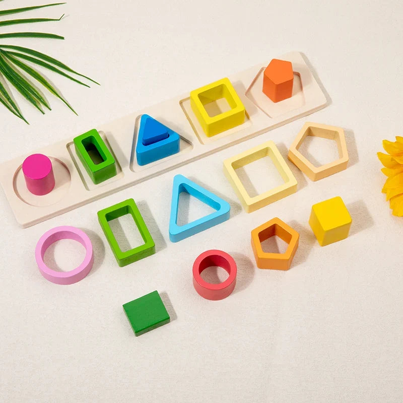 Geometric Shape Sorting Stacking ntelligence development blocks, wooden early education matching toys, color, shape cognition