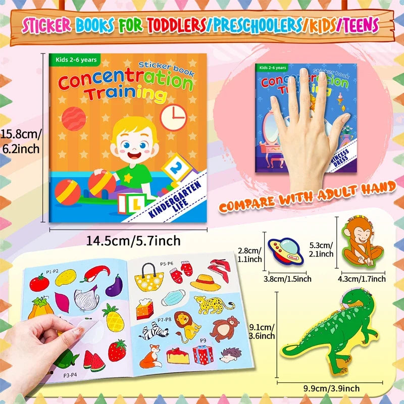 Children's Reusable Stickers Books Cartoon Stationery Stickers for Kids Early Education Cartoon Cute Stickers for Children Gift