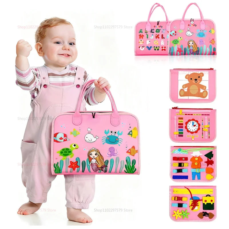 2026 New Montessori Busy Board Educational Activity Developing Sensory Board Fine Basic Dress Motor Skills Travel Toys Kids Gift