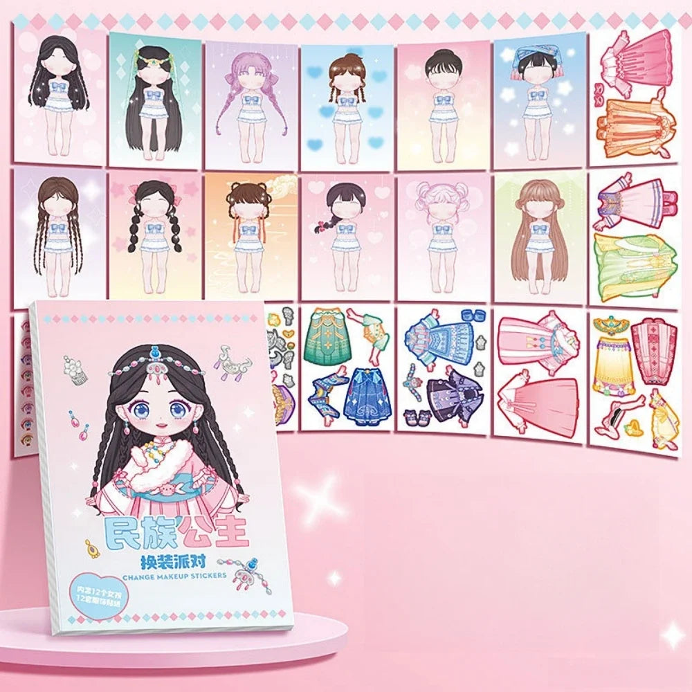 1pc Cute style change sticker book Cartoon Makeup Show Puzzle Cartoon Handmade DIY Sticker Book  Little Princess Makeup Book
