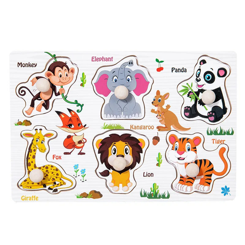 Baby Toys Montessori Wooden Puzzles Children Toys Hand Grab Board Animals Cognition Educational Learning Toys For Kids 1-3 Years