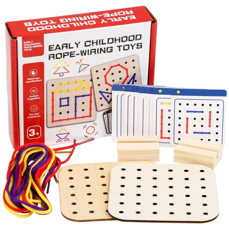 Wooden Montessori Teaching Aid Geometry Rope Threading Games Children's Early Education Thinking Training Board Educational Toys