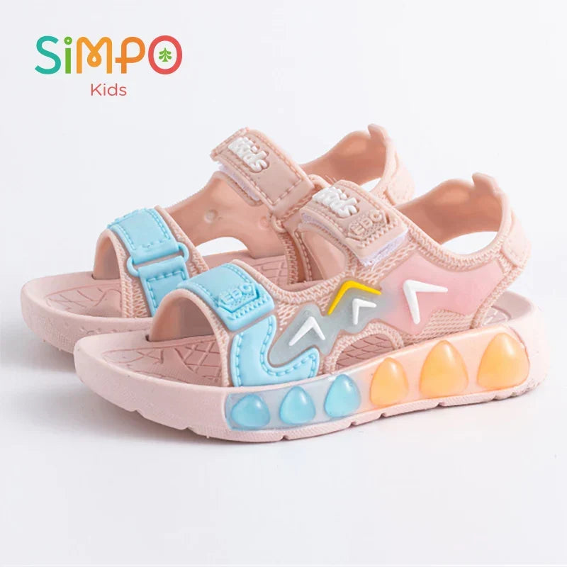 Children' Fashion Sport Sandals Geometric Patterns Breathable Wear-resistant Soft Shoes With Adjustable Velcro For Boys & Girls